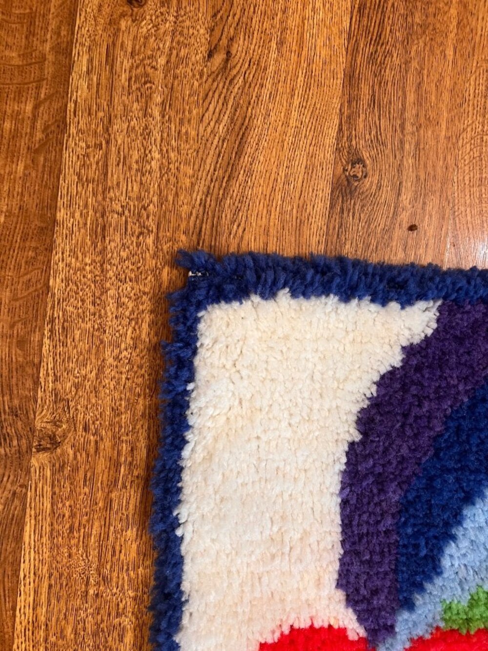 Rainbow Heart 1980s Latch Hook Rug Handmade Rectangular 24x16" Multicolor Vintag - Picture 6 of 8